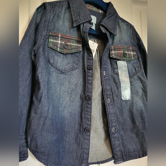 BNWT Baby Gap Jean Shirt with Plaid detailing Size 3 - Picture 5 of 9